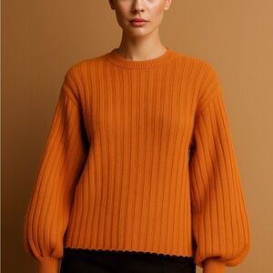 Poor Apparel Ribbed Balloon Sleeve Sweater – Orange | Size M